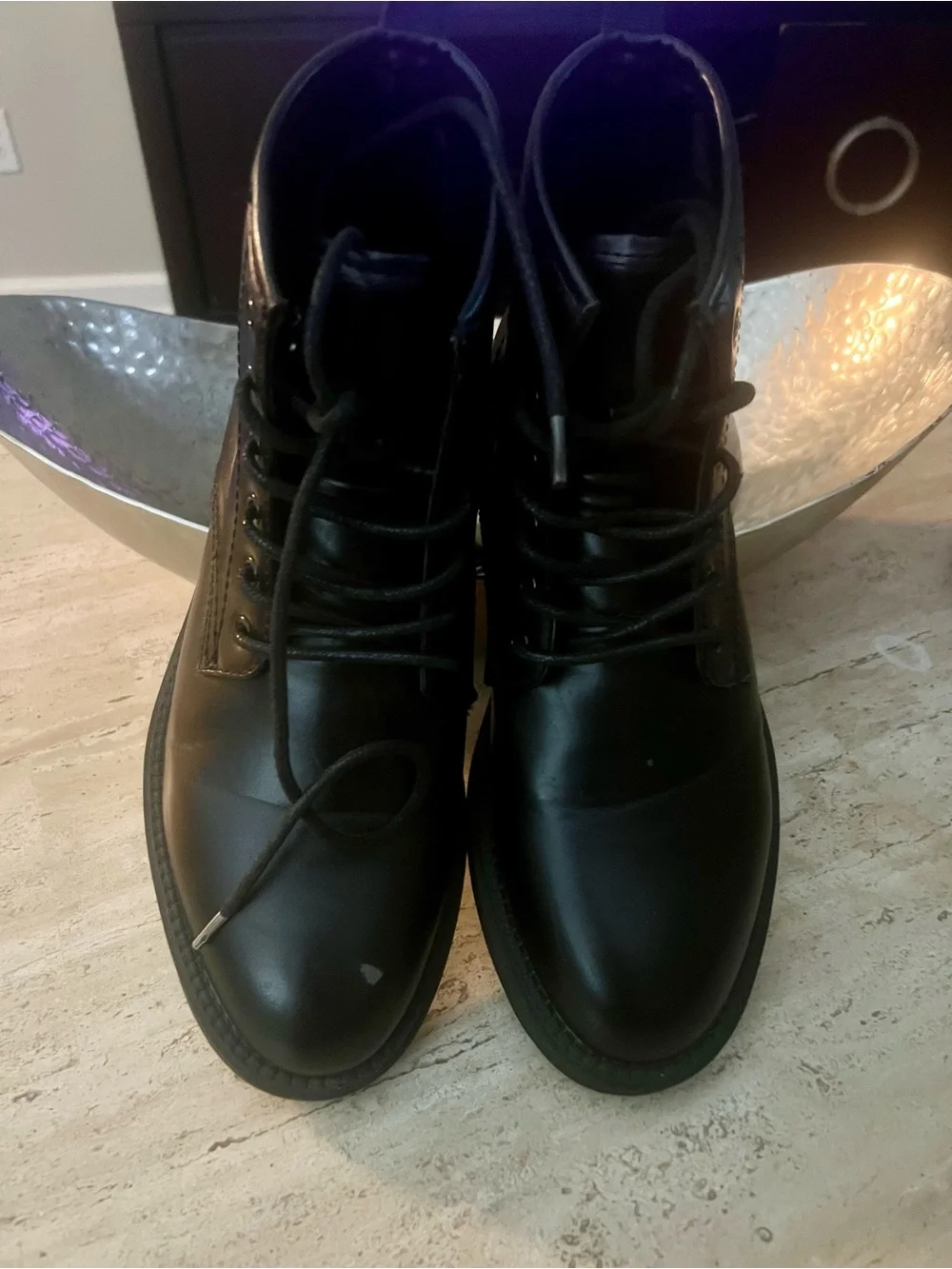Primark Black Lace-Up Leather Ankle Boots